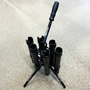 Photo1: *2025 Model [DLIVE x HEDGEHOG STUDIO Limited Color "All Black"] Rod Stand "FORCE" Carbon Holder 6-piece Specification [Equipped with Machined Handle Stay] Complete Pack