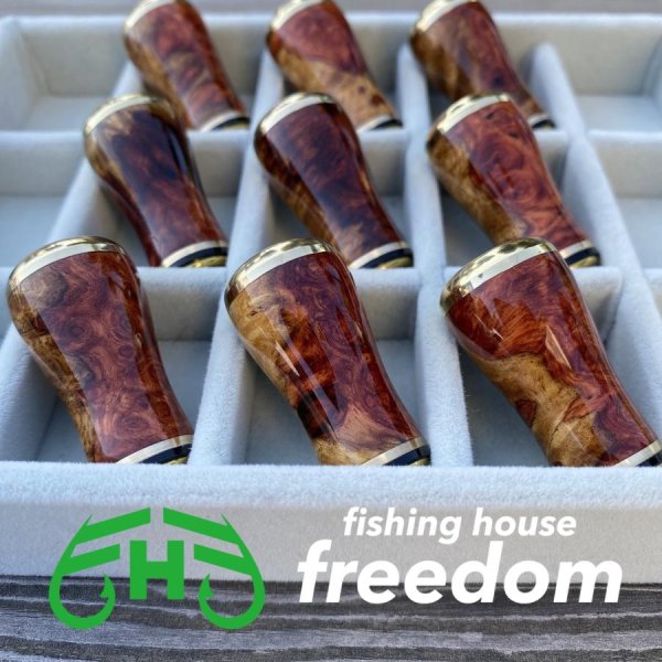 Photo1: [FHF/fishing house freedom] Wood Handle Knob Round Shape S Rank "Karin" (Padouk) Red and White Burl (1 piece) F-14 (1)